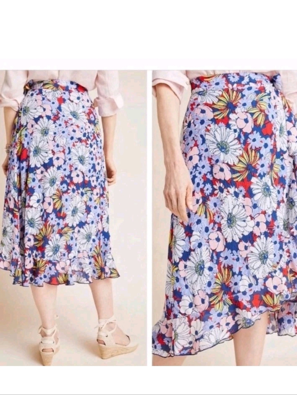 Anthropologie Maeve Floral Midi Wrap Ruffle Skirt